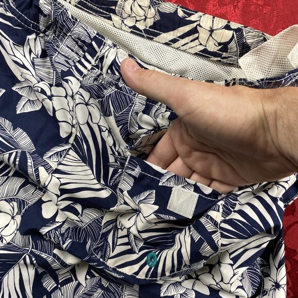 Tommy‎ Bahama Swim Trunks Men Medium Blue Palm Leaf Floral Hawaiian RELAX *Read - Picture 9 of 13